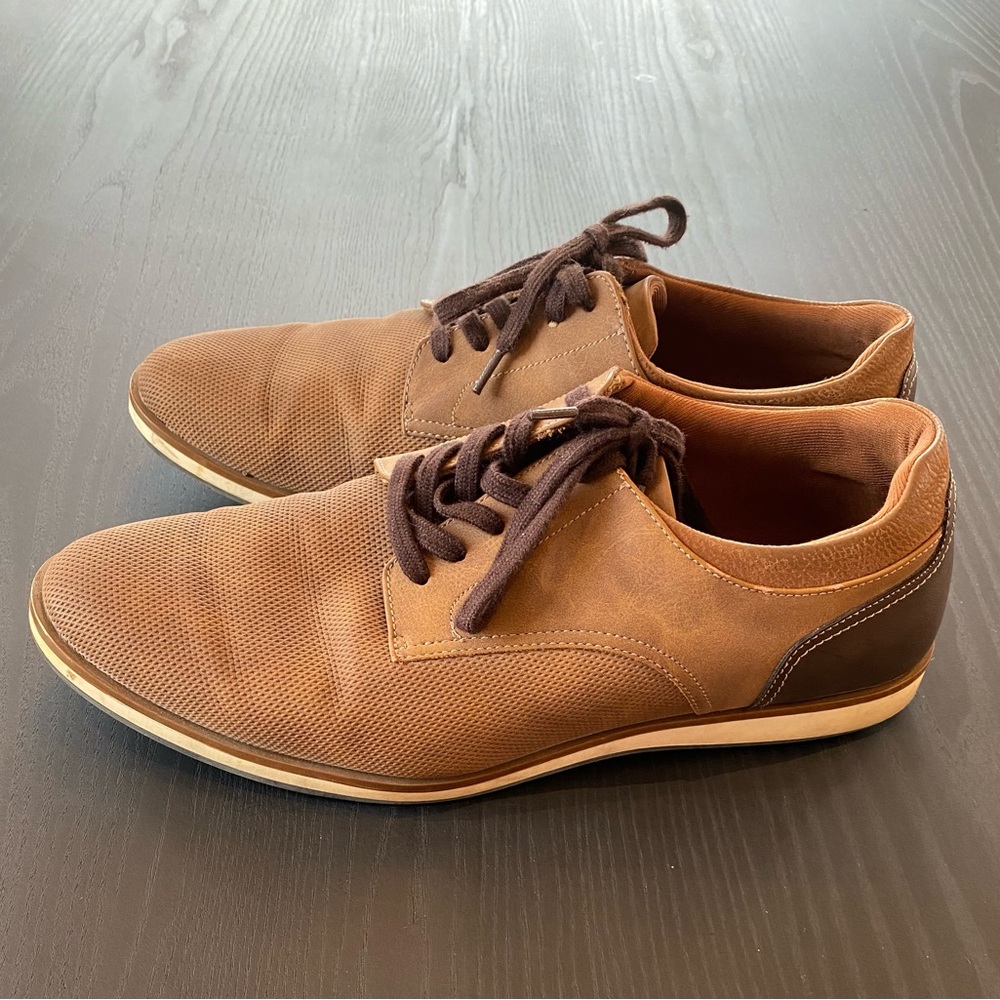 Aldo Brown Two Tone Canvas & Leather Oxford Shoe Size 9.5 - Picture 2 of 9